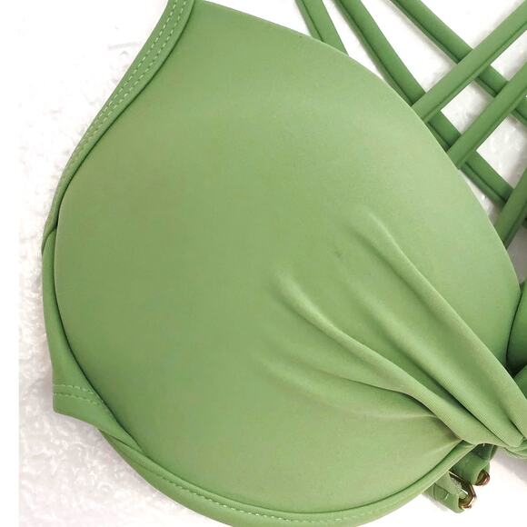 2 RELLECIGA Push Up Twist Front Underwire Bikini Tops Navy Blue Green Size Small - Picture 8 of 10
